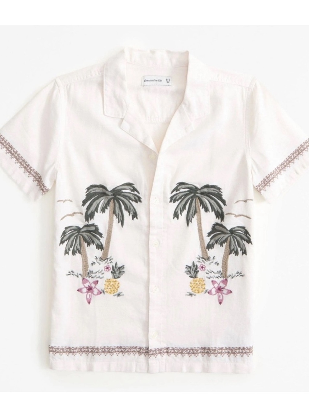 abercrombie kids NWT White Palm Tree resort Embroidered linen Button-Down Shirt